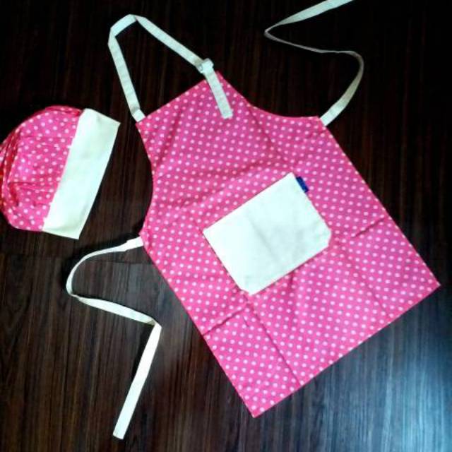 Celemek anak apron anak  &amp; topi koki motip karakter