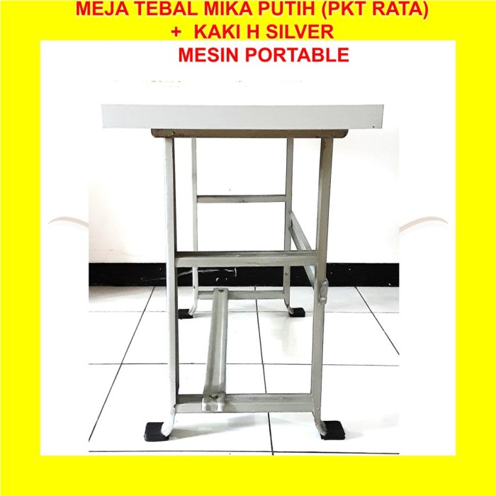 Meja &amp; Kaki SET Mesin Jahit Portable TEBAL MIKA PUTIH - H Silver LEEN