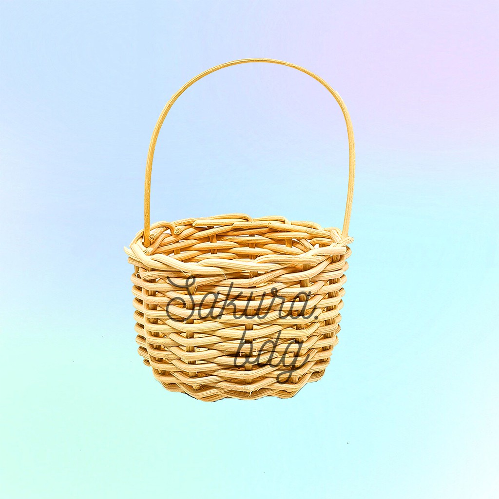 K52S Keranjang rotan bulat tangkai mini imut 9x6 cm 