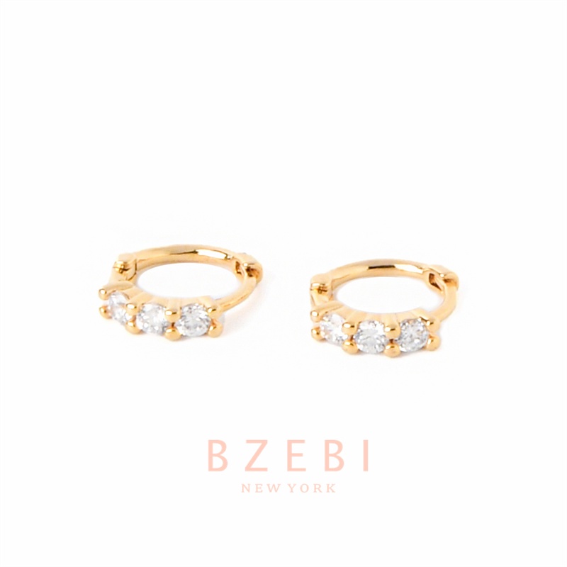 Bzebi Anting Bulat Mini Warna Gold 916 Hias Berlian Imitasi Gaya Korea Untuk Wanita 475e