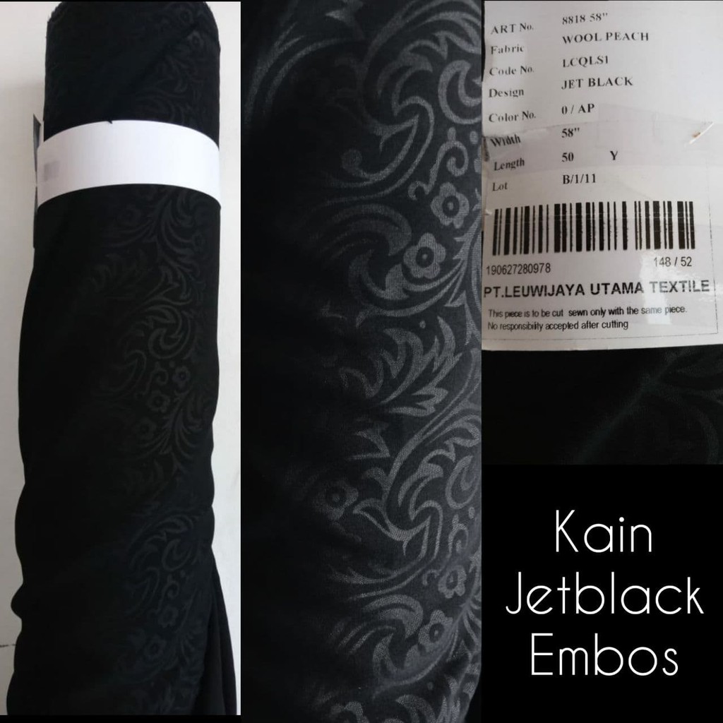 Kain Jetblack Embos Motif Batik Hitam Bahan Abaya Gamis Hijab  Leuwitex HItam Pekat Bahan Tebal Halus Lembut Harga 1m