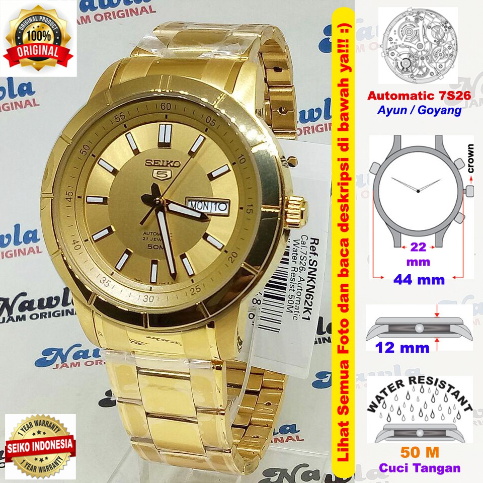 Seiko 5 Automatic SNKN62K1 Full Gold Polished - Jam Tangan Pria SNKN62