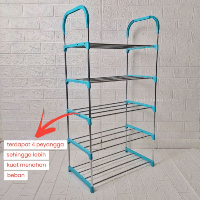 RAK SEPATU SUSUN 5 LAYER RAK PLASTIK/BESI SERBAGUNA MOTIF PORTABLE BONGKAR PASANG MURAH