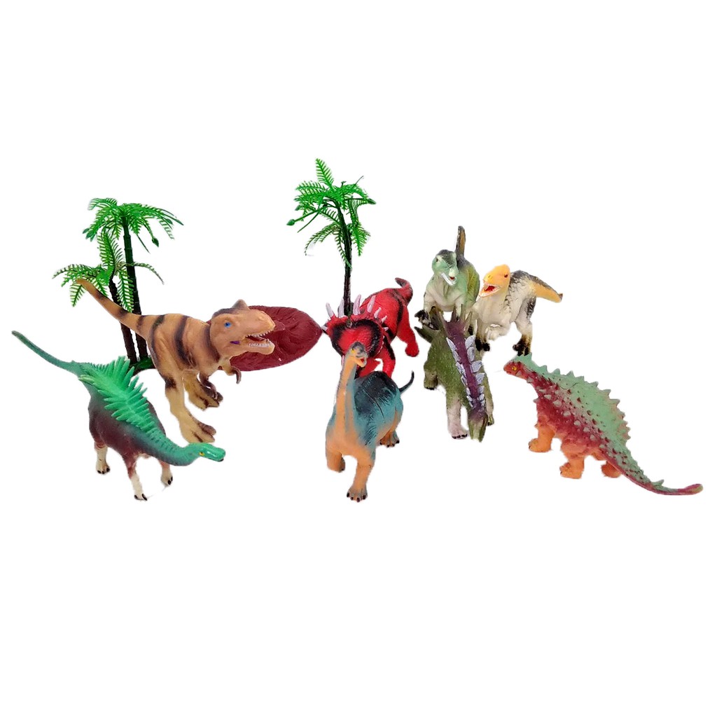 Set Box Dinosaurus Karet dengan Tanaman Mainan Miniatur Dino