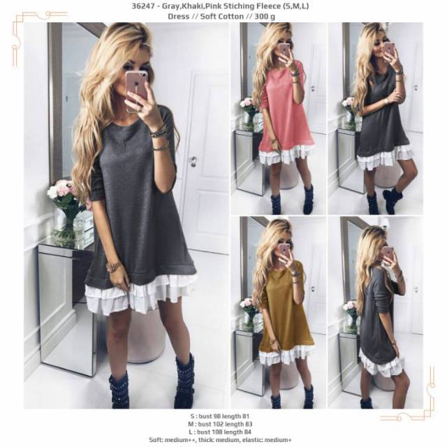 Tunik polos pink abu coklat rempel bawah lengan panjang