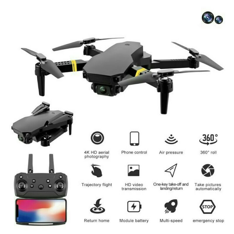 dron E68 Quadcopter Rc 2batre lipat dengan kamera HD 4k