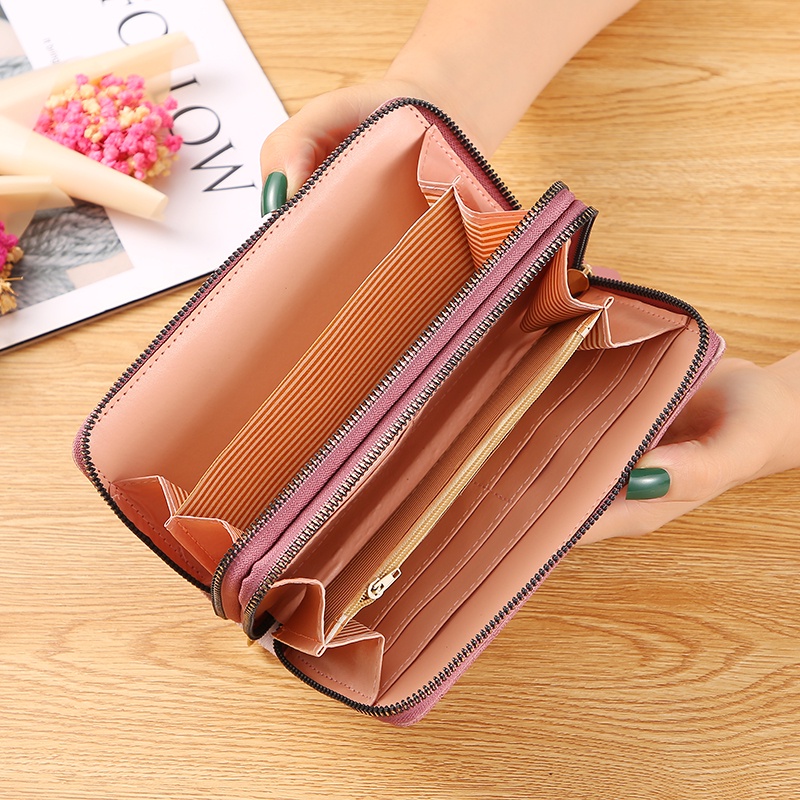 Satu7an D55 Dompet Panjang Wanita Zipper Korea Fashion Stylish Simple Dompet Clutch Cewek 2 Resleting PU