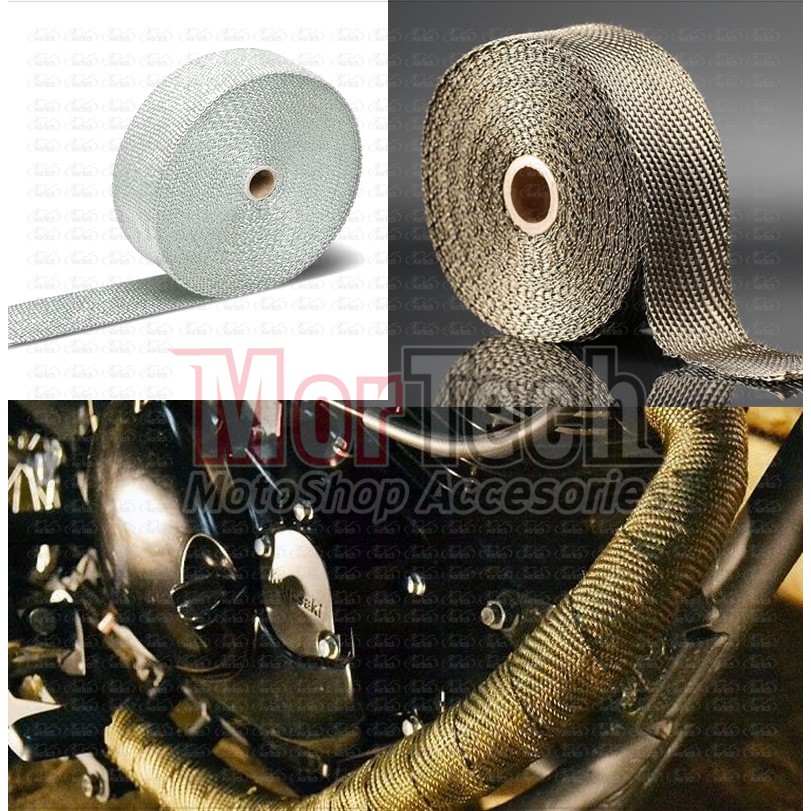 Exhaust Wrap Lakban Fiber Glass Pelindung / Peredam Panas Leher Knalpot Asbes Motor Mobil