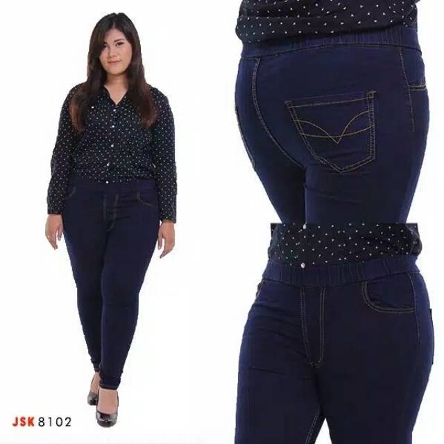 Celana Leging Jeans pinggang karet wanita