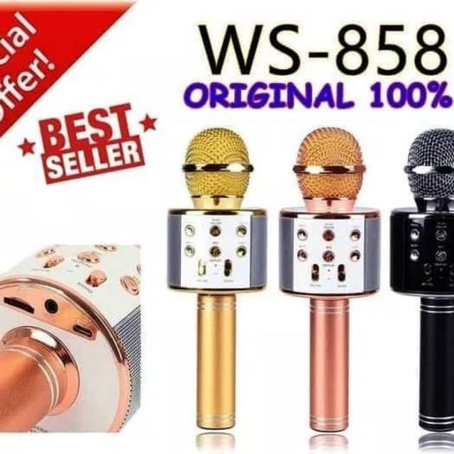 WS858 MICROPHONE BLUETOOTH / WSTER WS-858 MIC KARAOKE WIRELESS KTV - Biru