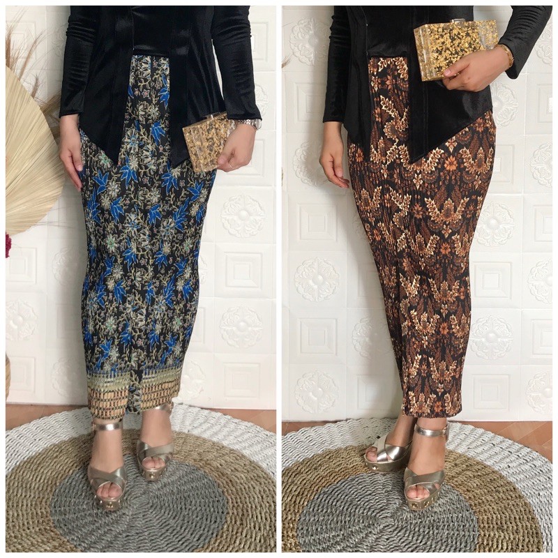 Rok plisket batik WIRU seri bunga warna hitam bahan PREMIUM