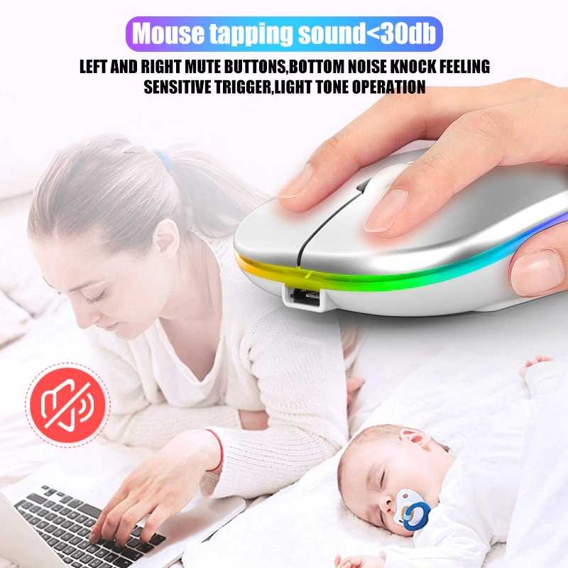 2.4G Silent Wireless Mouse Rechargeable 1600 DPI RGB LED Backlit Isi Ulang Mouse Gaming Ergono