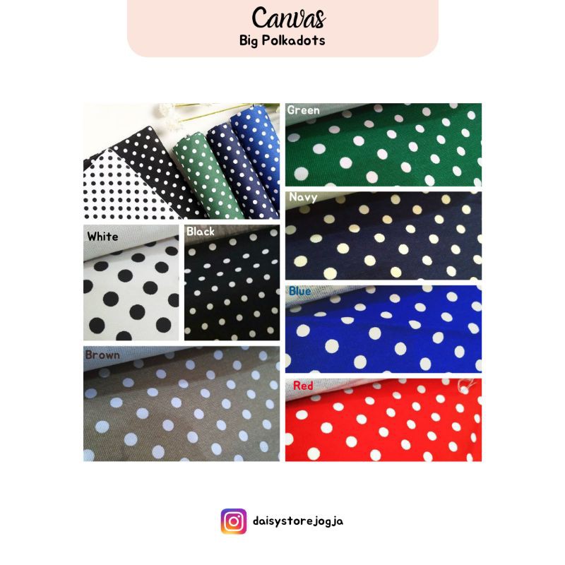 Kain kanvas Motif Polkadot Bintik Besar Kanvas meteran