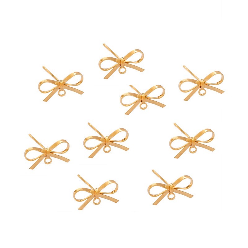 18K Gold Plated 1Pair 14.5x8.5mm Brass Copper Ribbon Bow Style Stud Earring for DIY  Earring Jewelry Findings Making