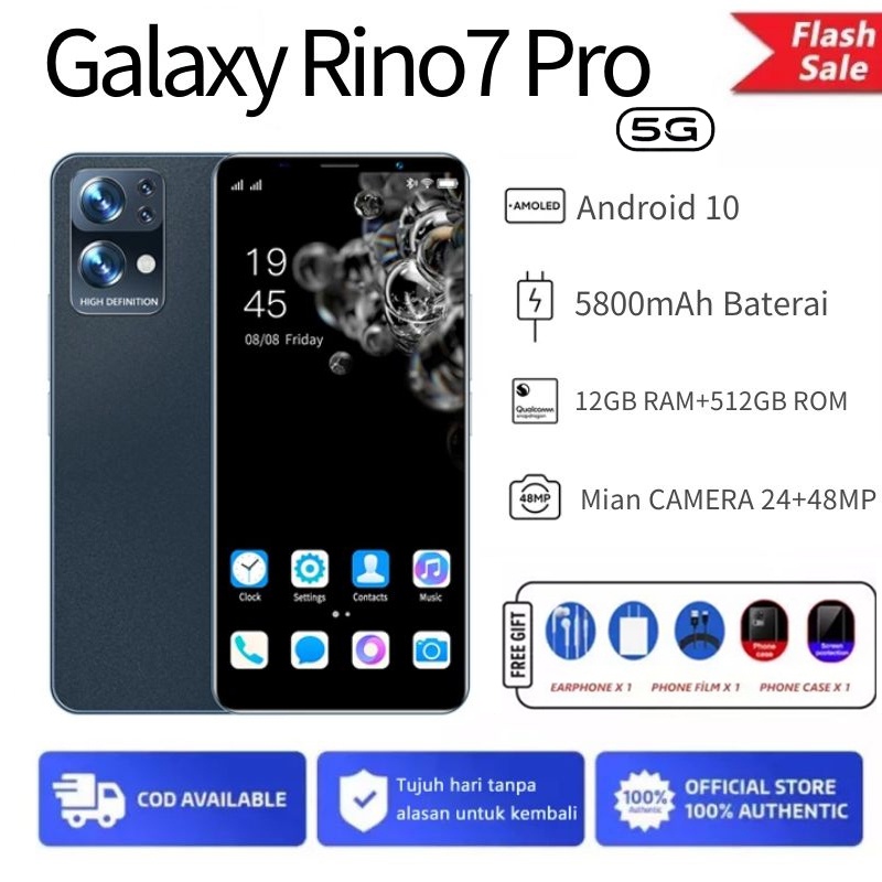 【2022 Produk Baru hp 】Galaxy rino7 pro Ponsel Asli Pintar hp murah Android 10.0 hp Smartphone Android Layar HD 5,5 inci 4G/5G HP Sidik Jari Membuka Handphone Android Free Aksesoris Baterai 5800mAh promo cuci gudang hp murah