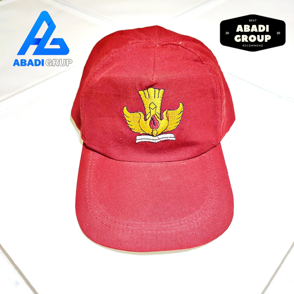 Topi sekolah SD merah polos unisex
