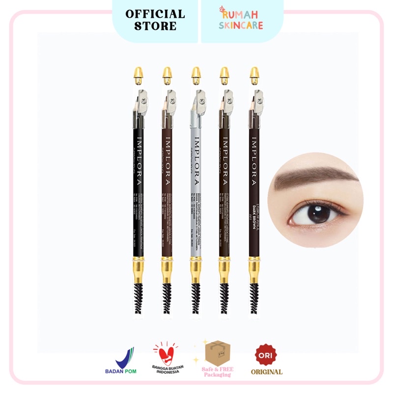 IMPLORA Pensil Alis Eyebrow Pencil (SERUTAN + SIKAT) Black | Dark Brown | Brown | Grey Brown