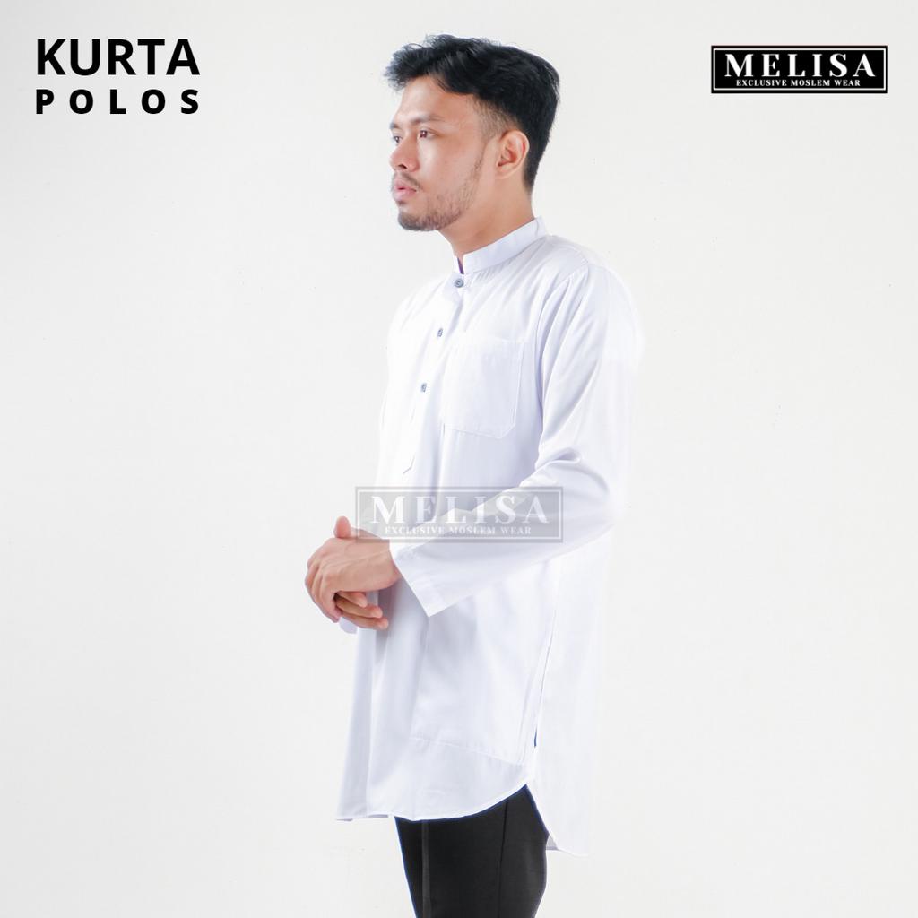 Baju Koko Kurta Lengan Panjang Baju Koko Fashion Muslim Pria Dewasa Terbaru Bahan Katun Tesla Premium Baju Koko Pakaian Muslim Pria-Warna Putih Polos