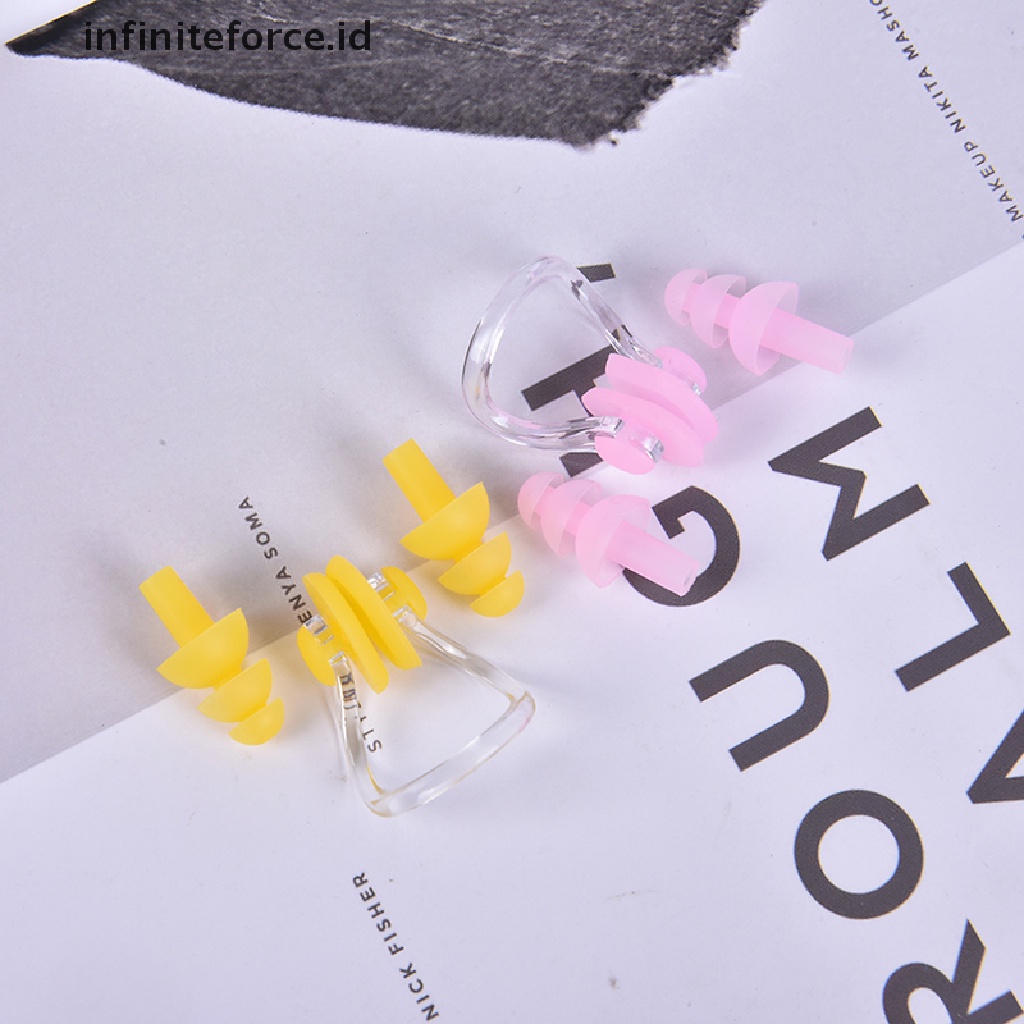 Infiniteforce.id Set Earplug + Klip Hidung Bahan Silikon Anti Air Untuk Berenang