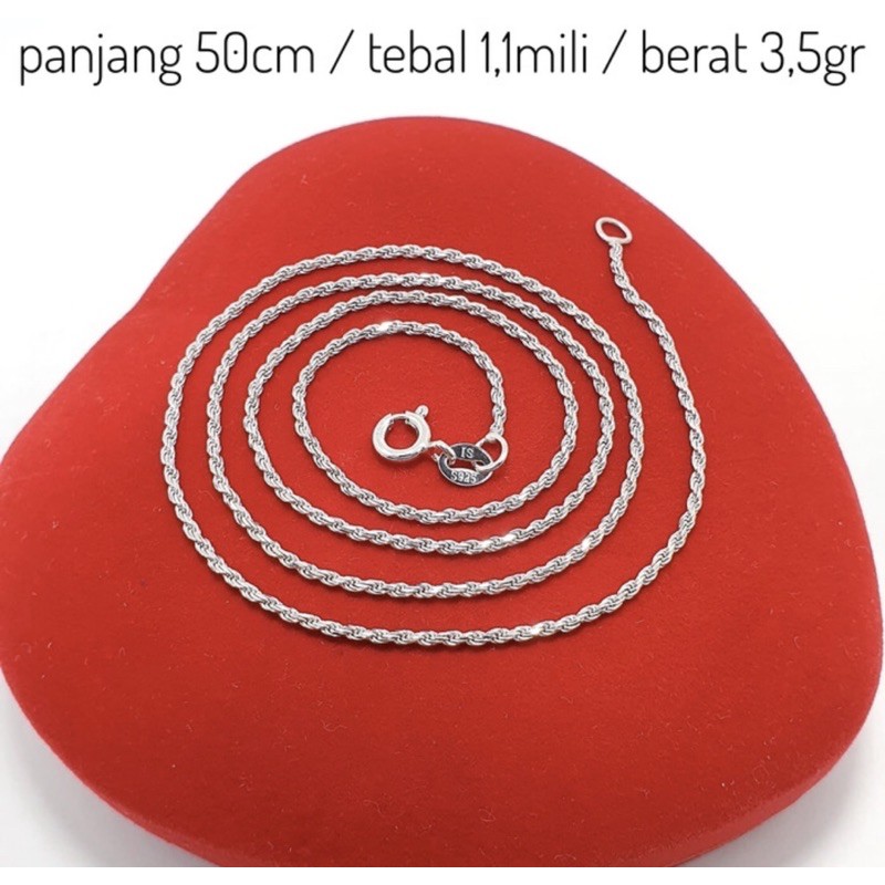 Kalung tambang kalung pria 50cm kalung perak 925 lapis emas putih