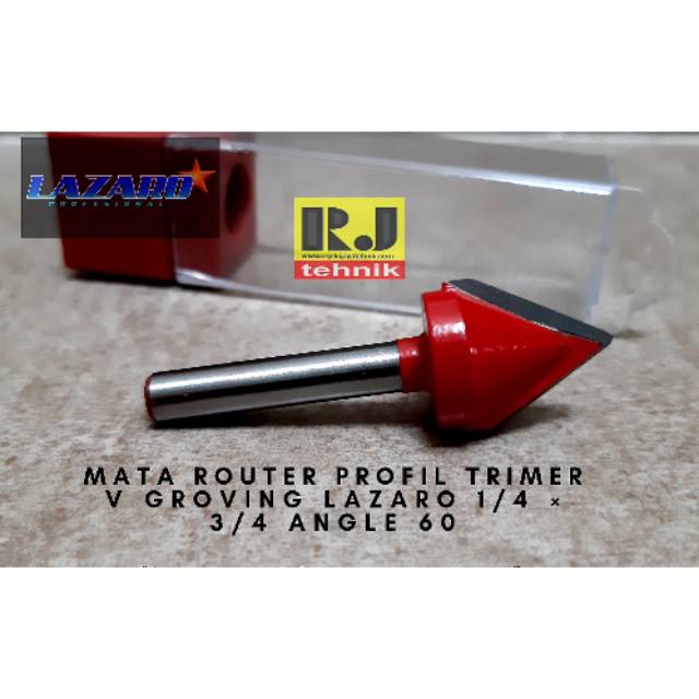 Mata Router Profil Trimer V Groving Lazaro 1/4 × 3/4 Angle 90 Derajat