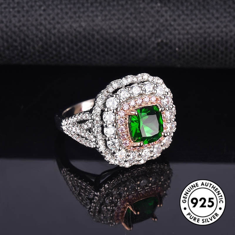 Cincin Sterling Silver 925 Dengan Batu Emerald Elegan Untuk Wanita