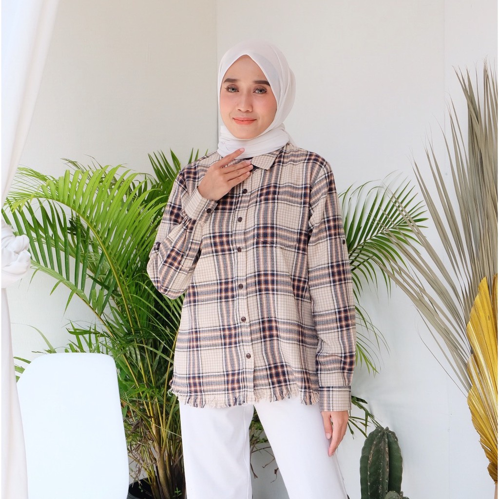 Anyostore AB01 Kemeja  Flannel Wanita  Baju  Kantor Murah 