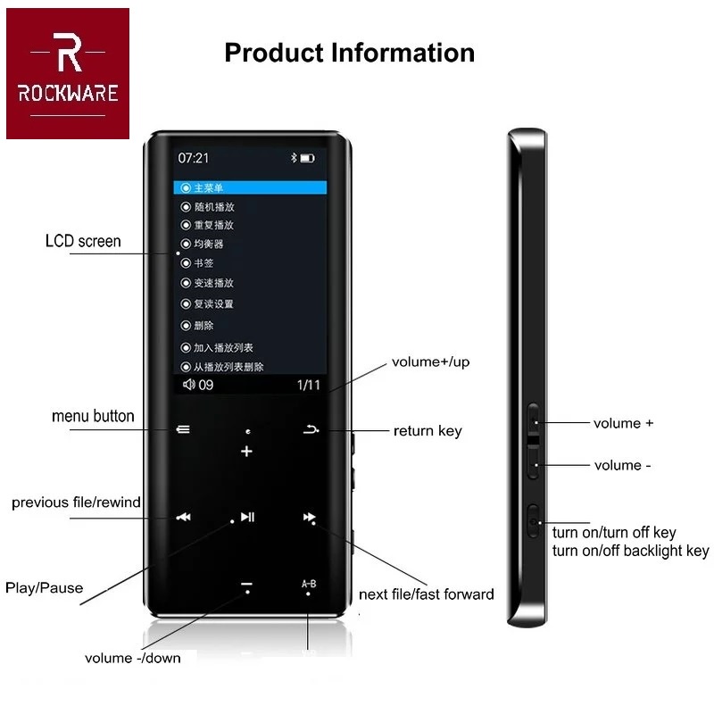 ROCKWARE RW-X2 - Slim Voice Recorder MP3 MP4 HiFi E-book Player - 32GB