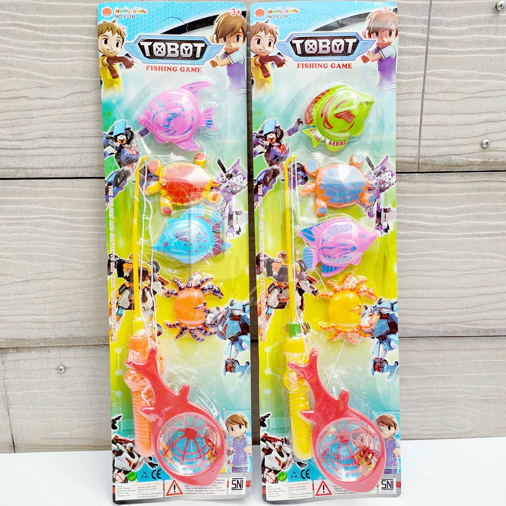 Fishing Game Karakter Hello Kitty Tobot Mainan Mancing 4 Ikan Magnet Joran Pancing Jaring