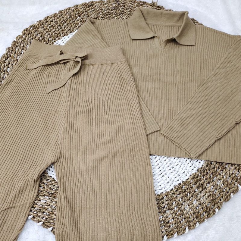 SETELAN/ ONE SET KULOT RAJUT+POLO KNIT CROP/FASHION RAJUT WANITA TERBARU