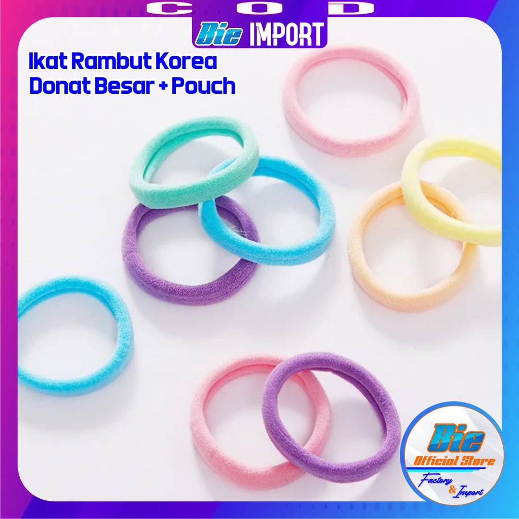 ikat Rambut Korea Donat Ukuran Besar + Pouch Impor Best Seller