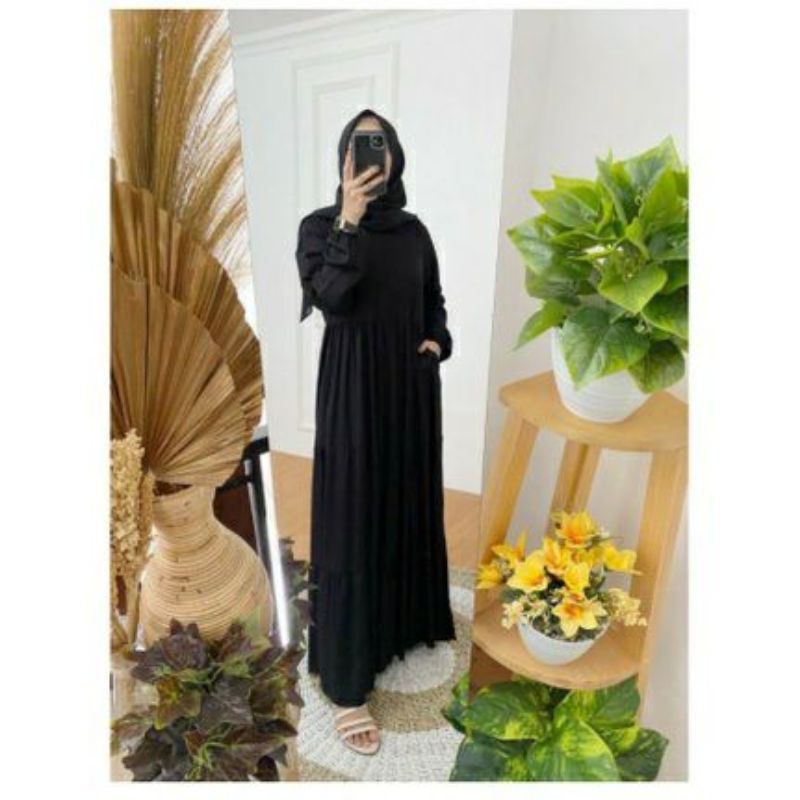 Gamis Jumbo / Dress Muslim wanita / Maxy dress muslim / Gamis Wanita busui friendly-Dress polos hitam
