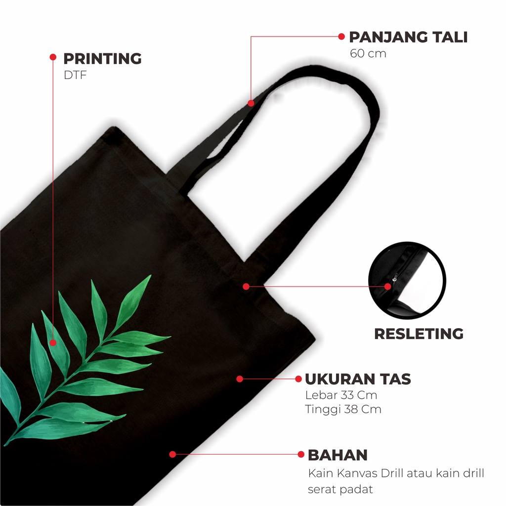 Sevine Totebag Tas Wanita Tote bag Resleting Laptop Tropical Leaf Black Series - TRP4