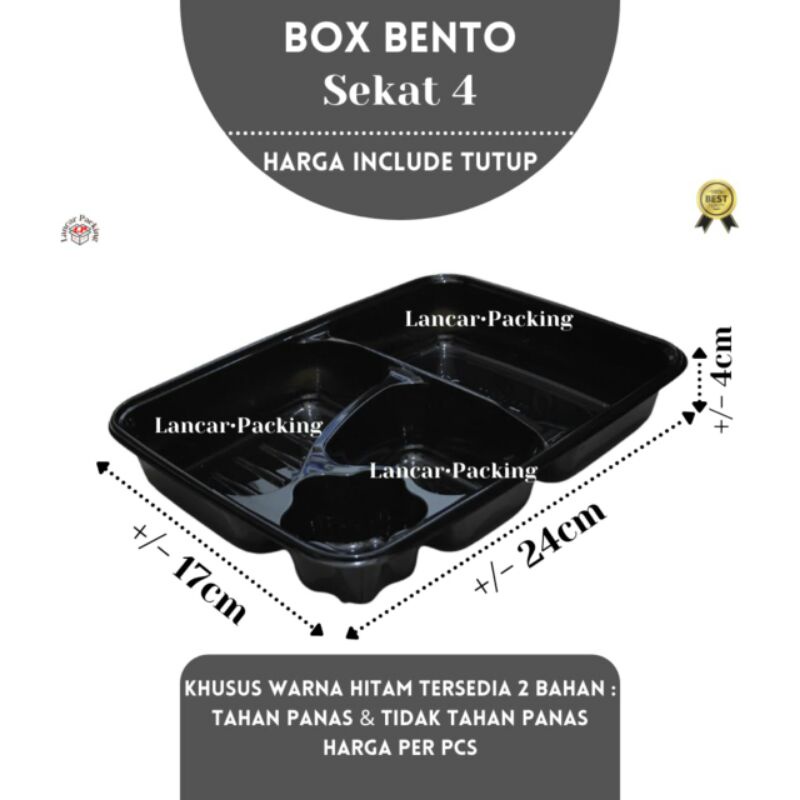Bento / Mika bento / Mika bento sekat 4 (includ tutup) / Mika nasi bento / Tray bento / Box bento