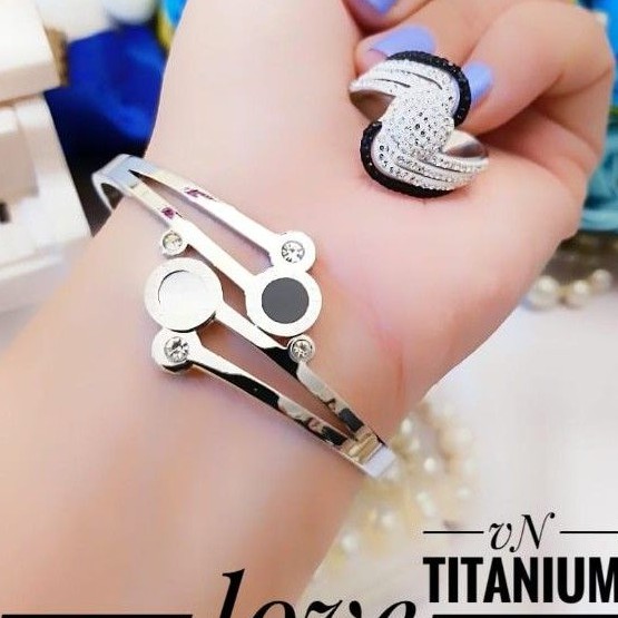 Titanium set perhiasan gelang dan cincin 1476