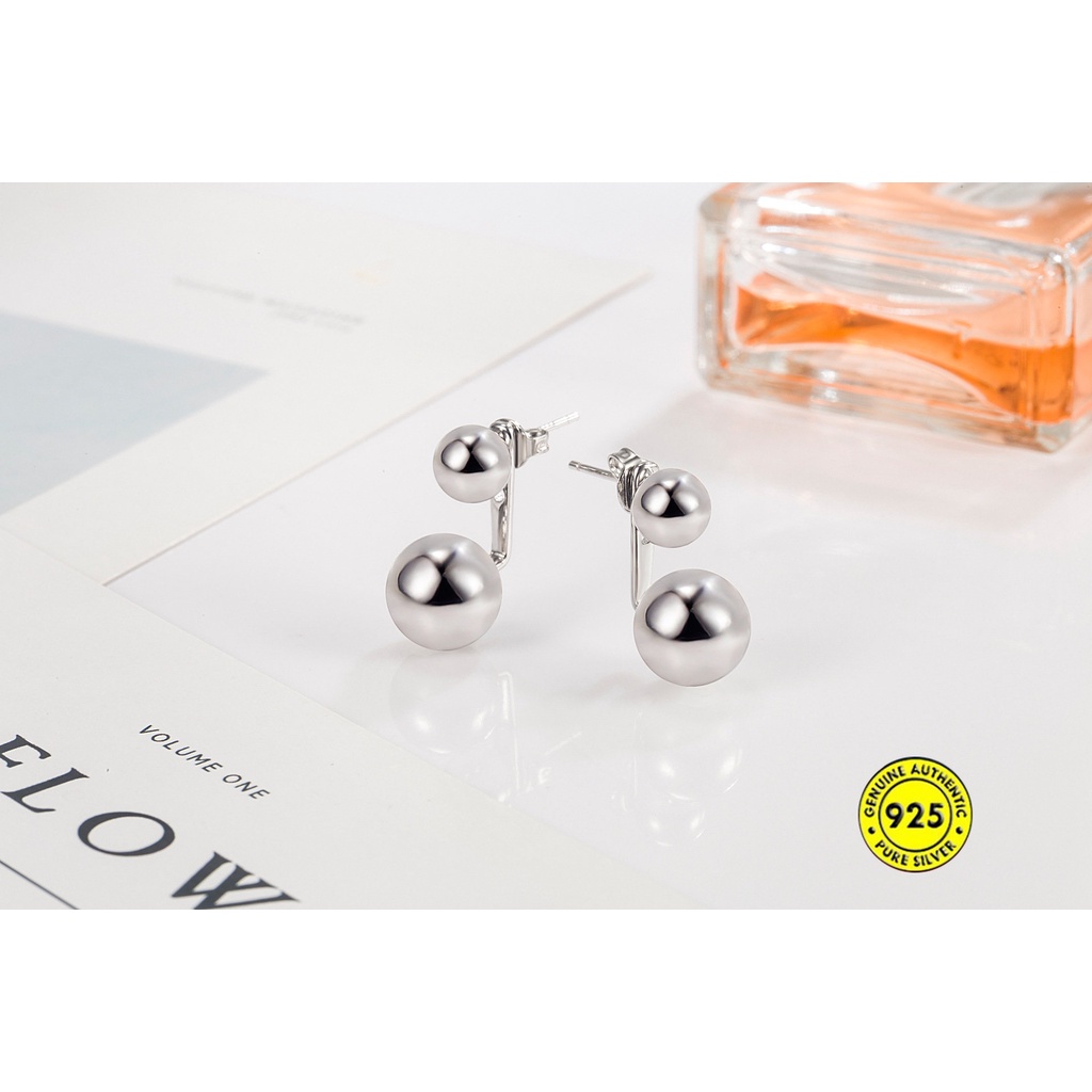 Anting Tusuk Bentuk Bola Bulat Ganda Glossy Untuk Wanita U1047