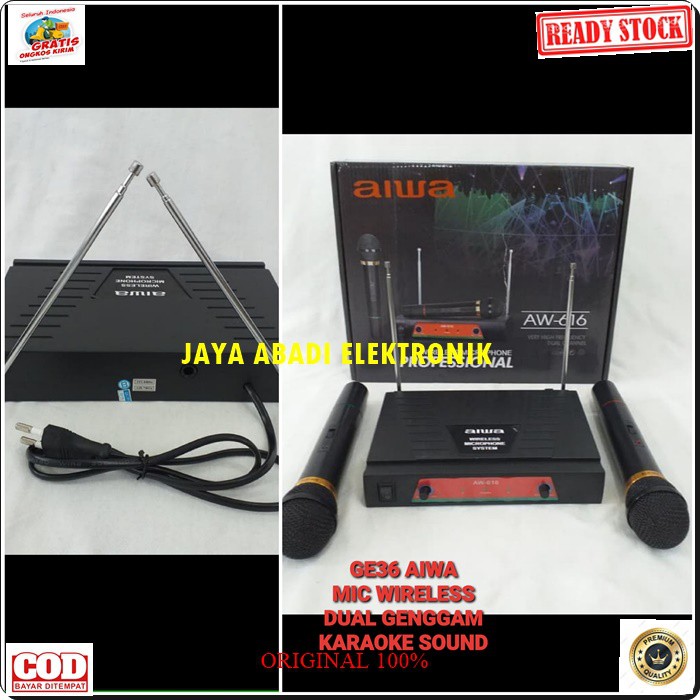 G36 Aiwa naiwa mic wireless system wireles sistem karaoke vokal vocal microphone mic mikrophone profesional pro sound audio panggung dj studio G36  1receiver +2 mic BISA DIGUNAKAN SEGALA JENIS AUDIO SOUN  Sepasang 2 unit mic handle pegang jarak 20 - 30 me