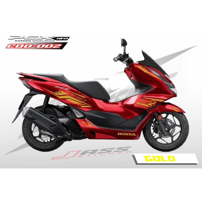 cutting sticker honda new pcx 160 body merah sticker gold + Sticker Velg