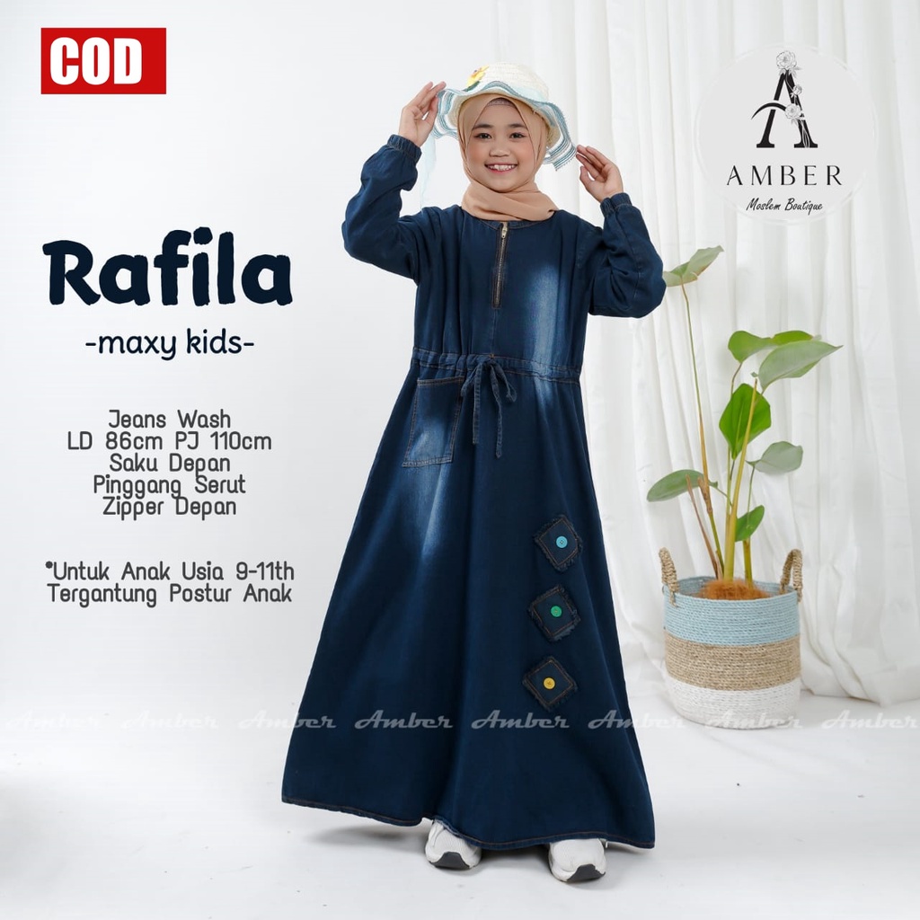 RAFILA MAXY KIDS Gamis Jeans Anak Perempuan 9 - 11 tahun / Gamis Jeans Anak Tanggung Murah Terbaru