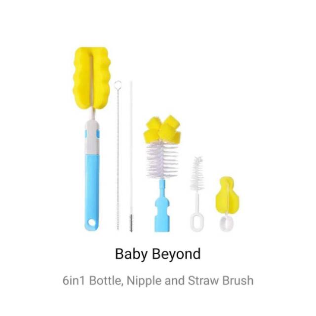 Baby Beyond 6in1 Bottle, Nipple and Straw Brush / Set Sponge Pembersih Botol Anak Bayi