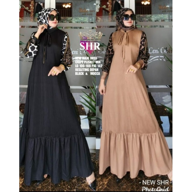 ready gamis plisket lengan batu ori shr