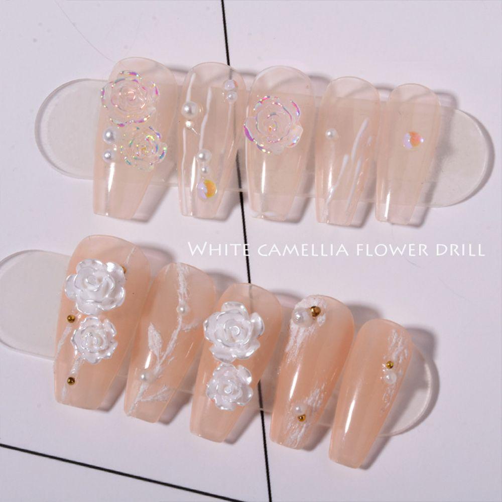 MXBEAUTY Camellia Nail Charms Jepang-Korea Bentuk Bunga DIY Alat Manikur Salon Kuku Rhinestones Kuku Mengkilap