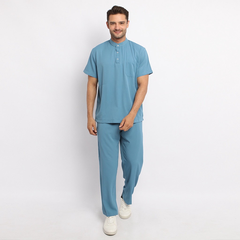 Baju Jaga MSS - SKY BLUE Scrubs on Call Stretchy Lengan Pendek