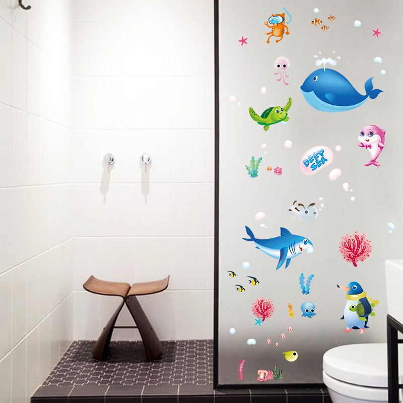 Reliza Wall Sticker Ikan Kamar Mandi Fish Toilet Shark Paus Stiker Dinding 7225