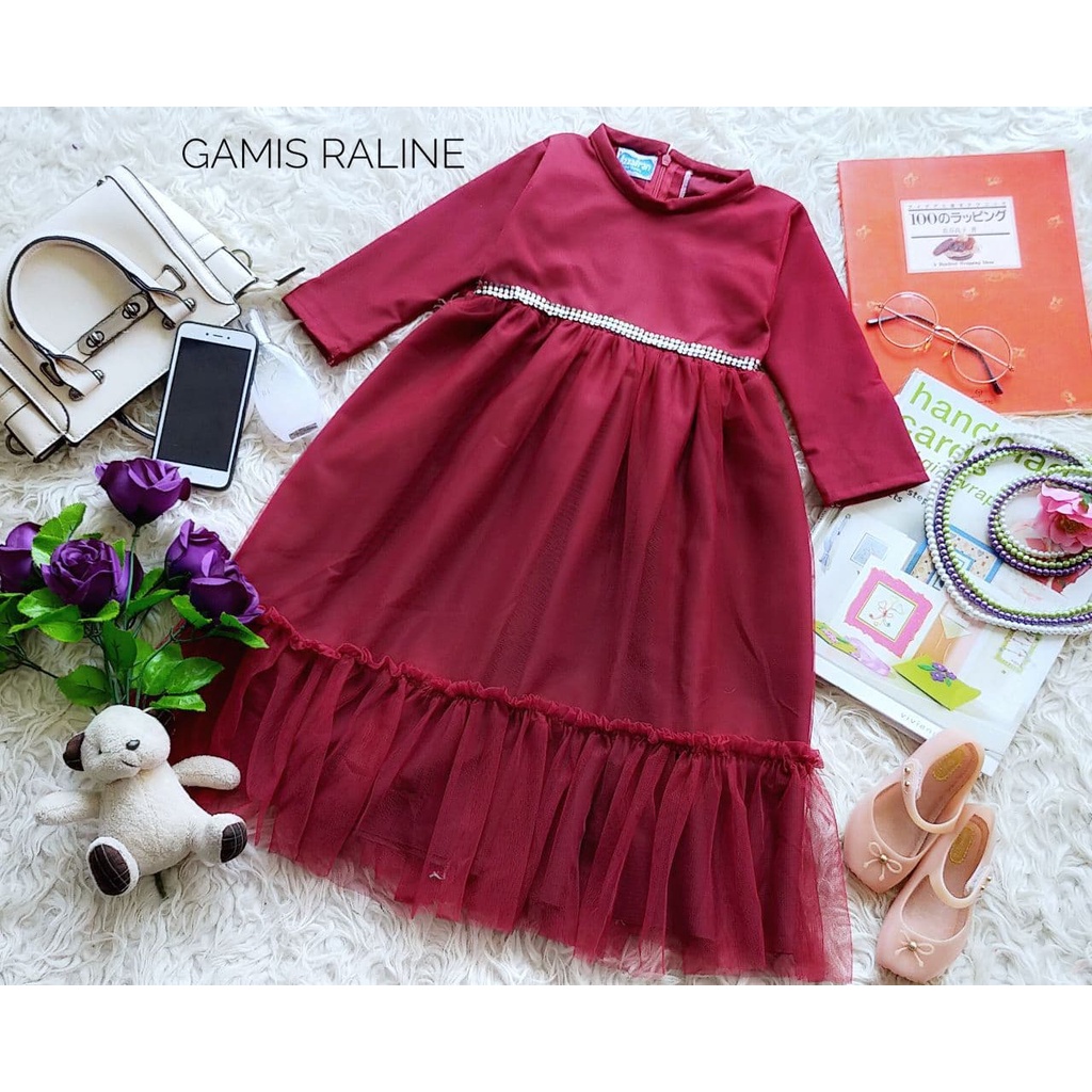 Gamis Raline/Gamis Model Terbaru/Gamis Kekinian Wanita/Gamis Lebaran Wanita Warna Maroon