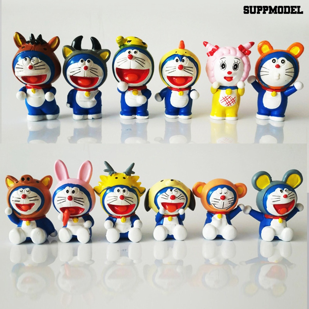 12pcs / Set Mainan Action Figure Model Anime Doraemon Bahan PVC Untuk Anak