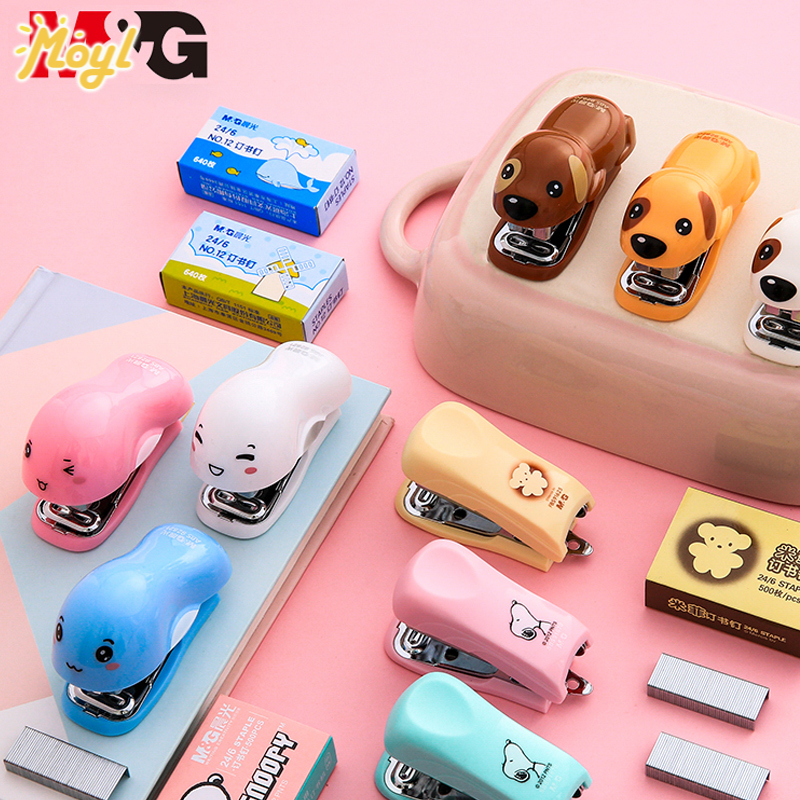 Set Stapler Mini Portable Motif Kartun No. 12 Untuk Sekolah / Kantor