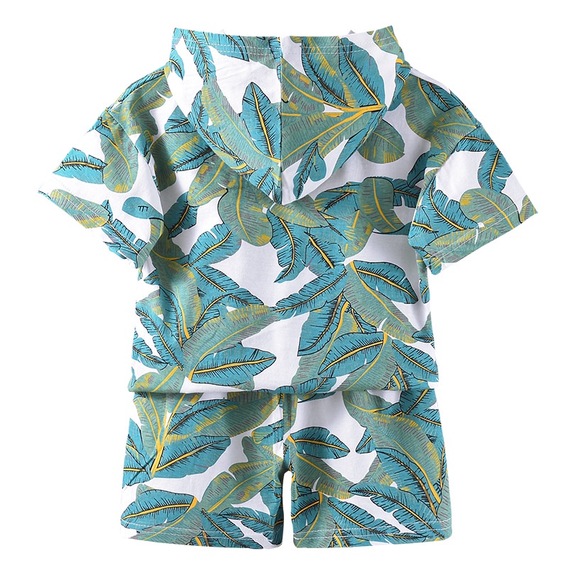 12.12 SALES!2Pcs Setelan Anak Laki-Laki Blus Sablon Bunga Lengan Pendek Modis Dengan Topi + Celana Pendek Set Pakaian