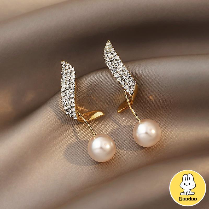 Elegan Berlian Mutiara Fashion Sederhana Temperamen Wanita Anting Rumbai Panjang -Doo