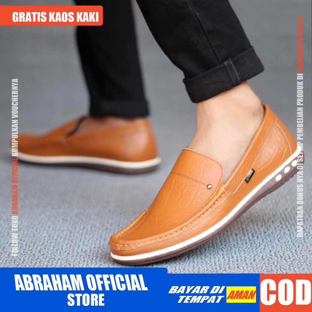 ABRAHAM Sepatu Slip On Kulit Asli Selop Hitam Pria